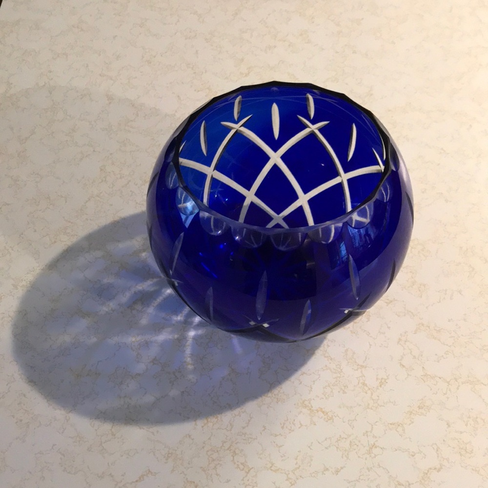 Glass crystal blue rose bowl antique vase Gorham